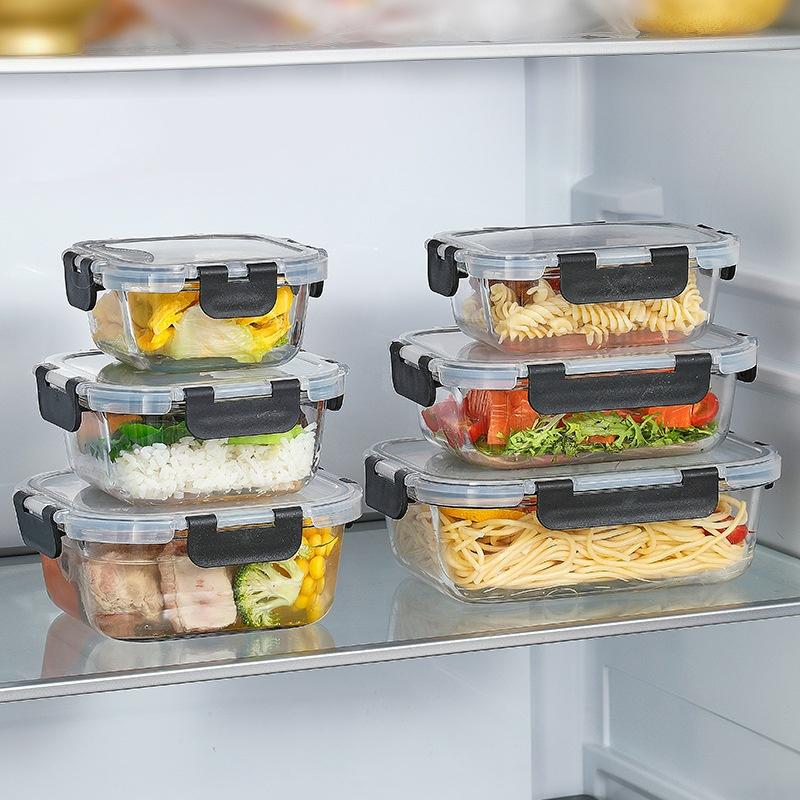 Bento Box - Lekvrije glazen voorraaddozen met luchtdichte deksels,